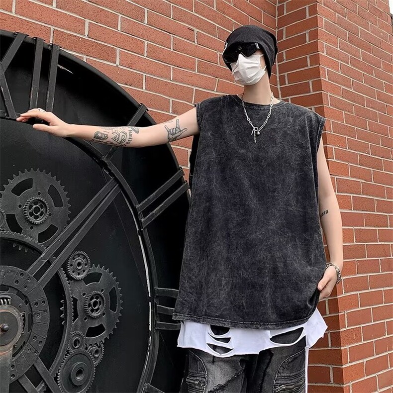 夏季做旧水洗背心男女宽松休闲ins外穿运动坎肩无袖上衣B017-P27，男装背心/马甲，星座1008-1