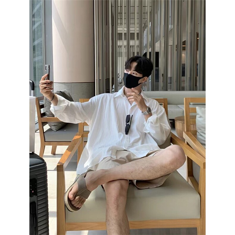 大货~秋季棉麻长袖衬衫男薄款休闲宽松防晒衬衣外套C032-特P35图片