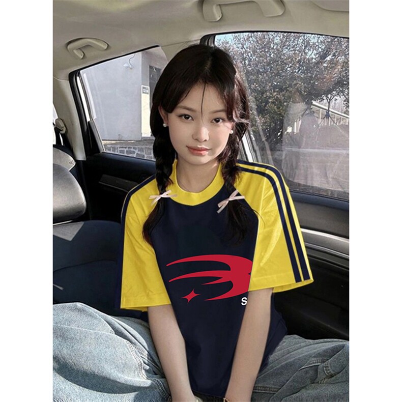 夏季美式高街重磅纯棉三条杠织带插肩撞色男女短袖T恤CZ36-特P25,男装T恤,电商A486
