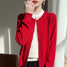 2025年秋季新款百搭女士圆领扭花开衫，女装羊毛衫，凯思米羊绒