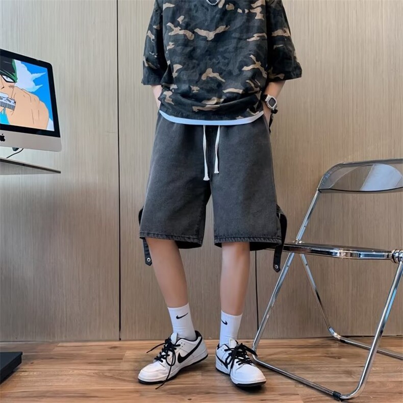 牛仔口袋男韩版潮流高街帅气个性2026夏季新款ins五分裤RK398-P36,男装牛仔裤,星座412