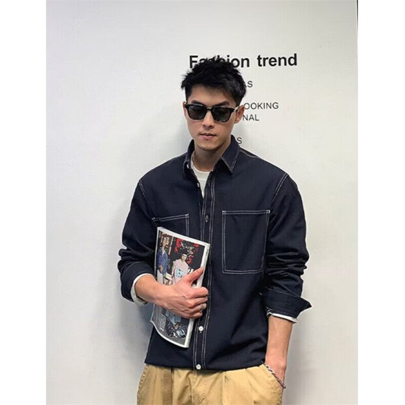 春季新款明线设计长袖衬衫男日系复古休闲衬衣痞帅外套CS33,男装衬衫,星座1116A（原606A-3）