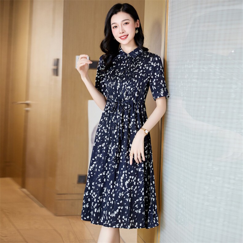 衬衫连衣裙2025夏季新款女装收腰显瘦小碎花中长款裙子气质a字裙,女装连衣裙,阿舍尔精品
