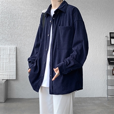 8XL-M灯芯绒衬衫特大码复古秋冬翻领长袖上衣纯色外套CS9001/P58，男装衬衫，电商B238