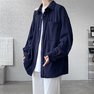 8XL-M灯芯绒衬衫特大码复古秋冬翻领长袖上衣纯色外套CS9001/P58