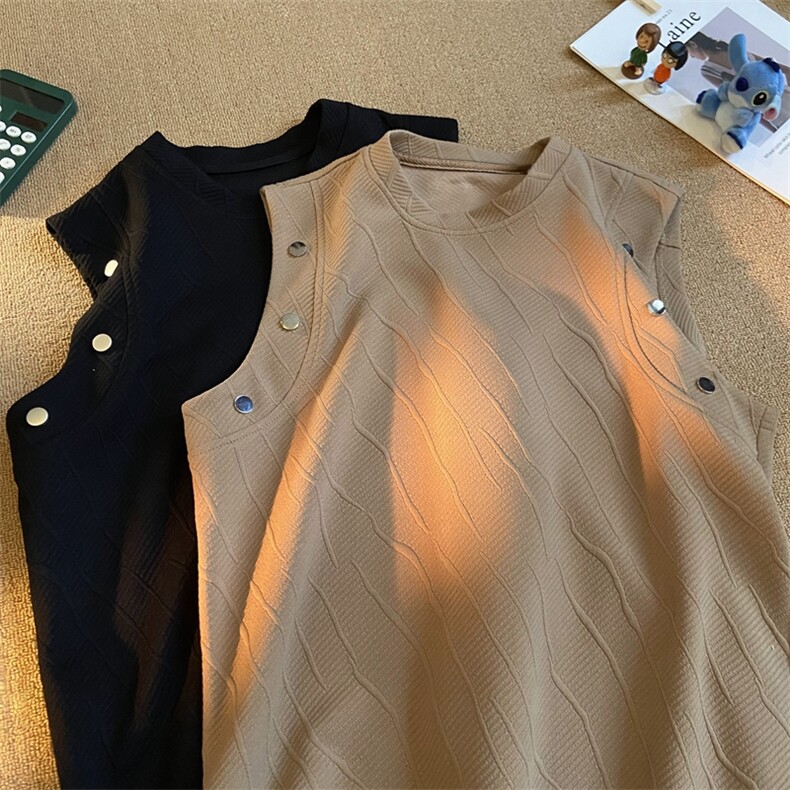 23新款平铺肌理感无袖背心马甲纽扣设计T恤A316-1Y85P30控48,男装背心/马甲,星座906（原电商a316-1）