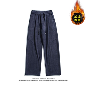 复古运动风加绒保暖休闲裤男宽松直筒长裤K8695JR（加绒）特价P49图片