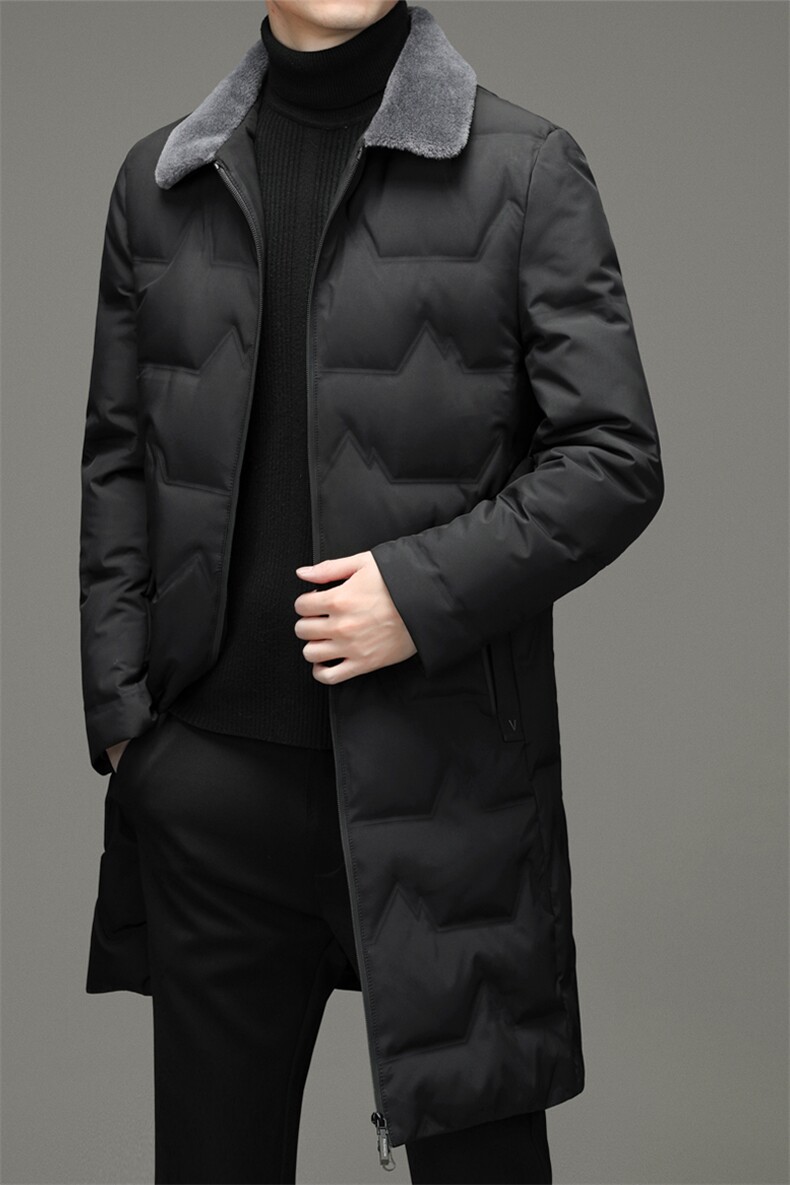 DZ1F18钱塘2020-3中年男士冬季厚款长款翻领毛领羽绒服货稳P240,男装羽绒服,钱塘207-3