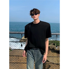 网图高品质260G圆领垫肩短袖T恤可二开有大码DJ901-P22黑，男装T恤，电商C310-1