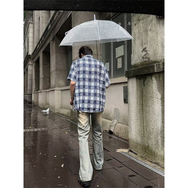 美式复古格子衬衫男长袖春秋季宽松寸衣潮牌情侣款衬衣,男装衬衫,四季星座505