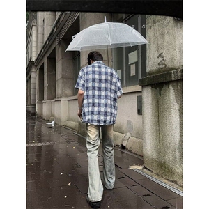 美式复古格子衬衫男长袖春秋季宽松寸衣潮牌情侣款衬衣图片