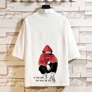 HF59051-P40风汉服男开衫外套七分袖道袍砖墙挂拍