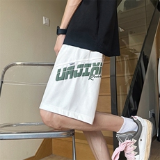 夏季字母发泡印花麂皮绒短裤男宽松休闲运动五分裤，男装牛仔裤，星座410-7