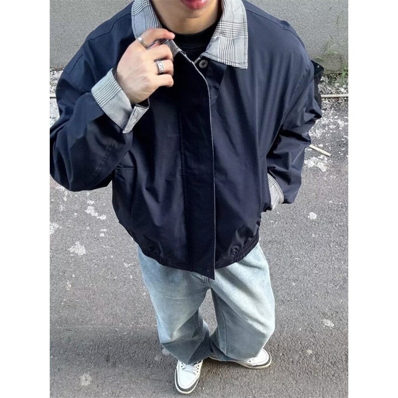 翻领PU黑色皮夹克2025新款春秋季宽松百搭日常休闲上衣外套皮衣,男装皮衣,星座506A