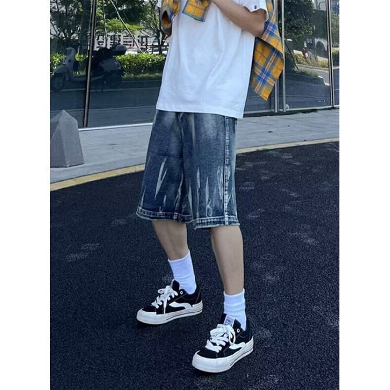复古水洗做旧牛仔短裤男夏季宽松直筒阔腿裤中裤五分裤N1154,男装牛仔裤,星座1116A（原606A-3）