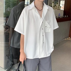冰丝短袖衬衫男夏季薄款痞帅高级感垂感衬衣英伦雅痞风男装C681，男装衬衫，星座1013