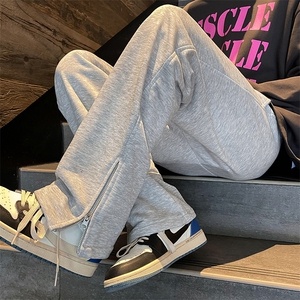 秋冬潮牌拉链休闲卫裤男vibe风美式休闲运动微喇裤嘻哈高街长裤子图片