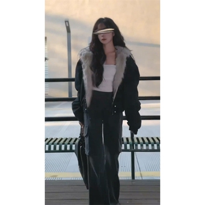 现货高品质美式高街冬季重磅硬挺短款座山雕毛领棉衣男女加厚外套图片
