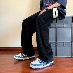 抖音大大码棋盘格休闲裤直筒拖地裤XK66285-特批38图片