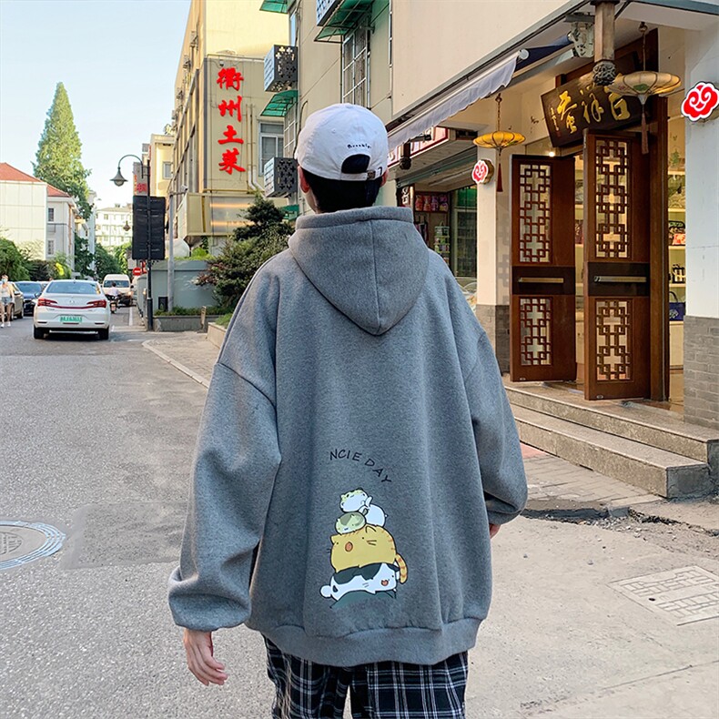 WY2090-P40纯棉连帽卫衣男大码运动帽衫宽松薄外套男,男装卫衣,电商A040