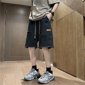 文艺潮潮流五分裤青春流行慵懒牛仔裤日系水洗时尚ins夏季男新款图片