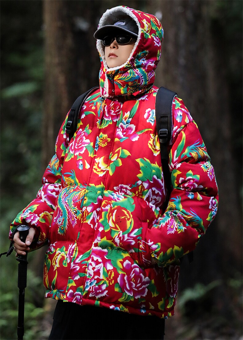 A1情侣装东北大花羊羔毛棉衣保暖防寒风汉服团队服可脱卸帽,男装棉衣,星座115A(原星座507）