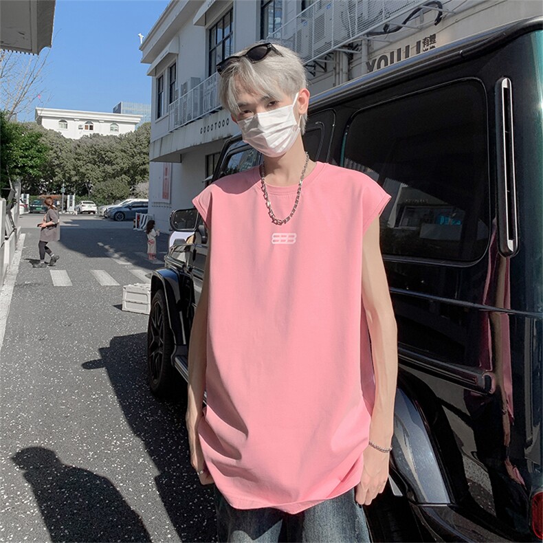 重磅纯棉小领口背心男夏季美式潮牌宽松情侣薄款速干运动无袖T恤，男装背心/马甲，电商C408-1(原B339-1)