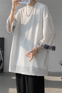 8XL-M特大码短袖男夏季高品质冰丝五分袖拼色宽松大码T恤DX308P38图片
