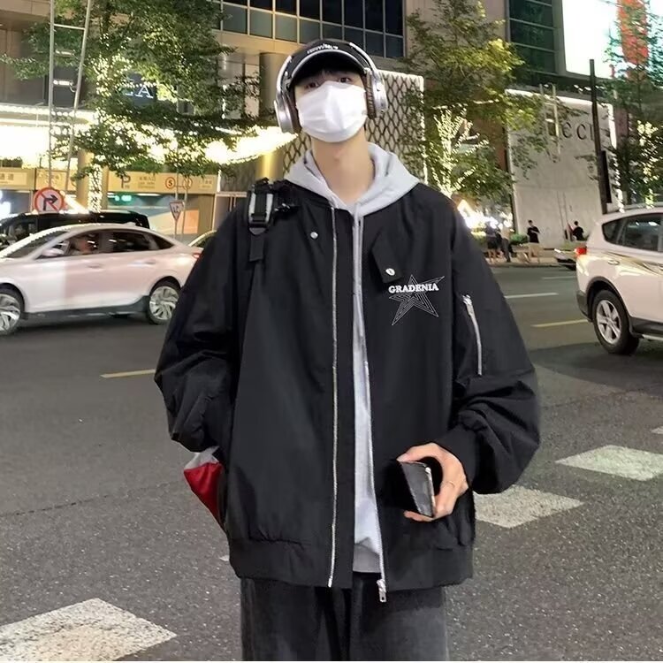 外套男子春秋宽松翻领休闲棉夹克拉链装饰百搭J538,男装夹克,星座1116A-1（原606A）
