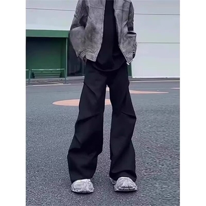 高级感褶皱西裤男春季美式潮牌休闲裤子宽松直筒垂感青少年伞兵裤图片