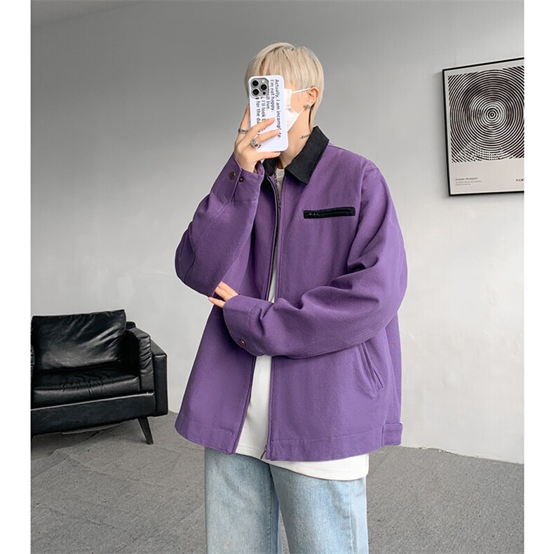 8XL-M春季水洗帆布短款夹克男生vintage美式复古工装外套JK003P98图片