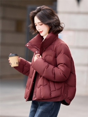 现货新款主推时尚潮流90绒羽绒服休闲冬季立领纯色女外套遮肉，女装羽绒服，璐依舞