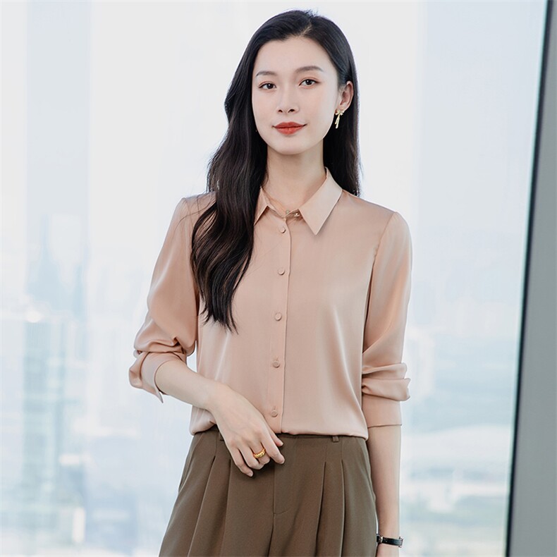 重磅高端酒红色真丝衬衫女长袖2026春新款修身妈妈真丝上衣,女装衬衫,阿舍尔精品