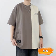 冰氧仿短袖港风白墙夏季休闲百搭撞色拼接男上衣TC3155-P23控48，男装T恤，星座717
