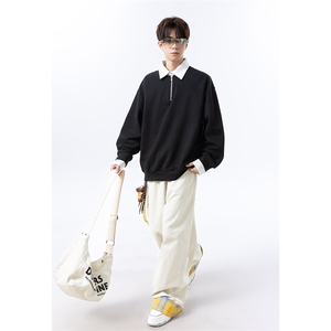 高克重格子条纹拉连V领时尚假两件拼接大码卫衣XZ301A WY2508图片