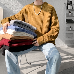 8XL-M圆领毛衣男秋冬季宽松慵懒套头麻花针织衫毛线衣MY19005P68图片