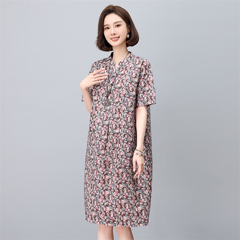 纯棉碎花连衣裙女夏2025新款中年妈妈宽松大码遮肚子显瘦减龄裙子,女装连衣裙,依恋蒂丝