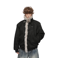 现货重磅硬挺boxy羽绒棉衣座山雕大毛毛领洗水麂皮棉服冬外套，男装棉衣，电商A443