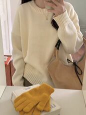 针织衫女圆领秋冬宽松毛衣长袖内搭打底衫，女装羊毛衫，冀清阳荣