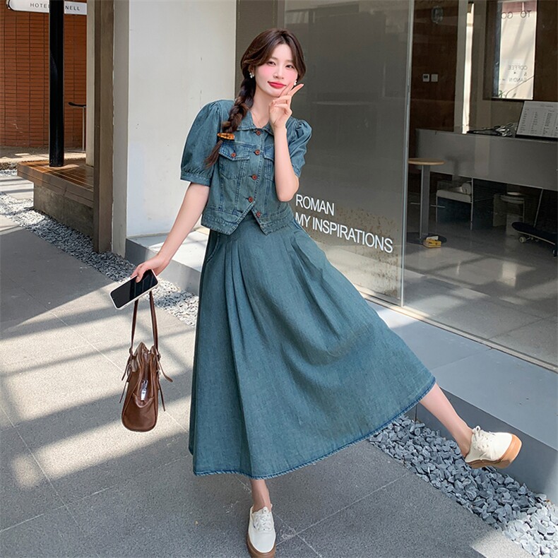减龄气质短袖衬衫牛仔套装女2025年夏季新款韩版裙子外套两件套,女装套装/套裙,小九月