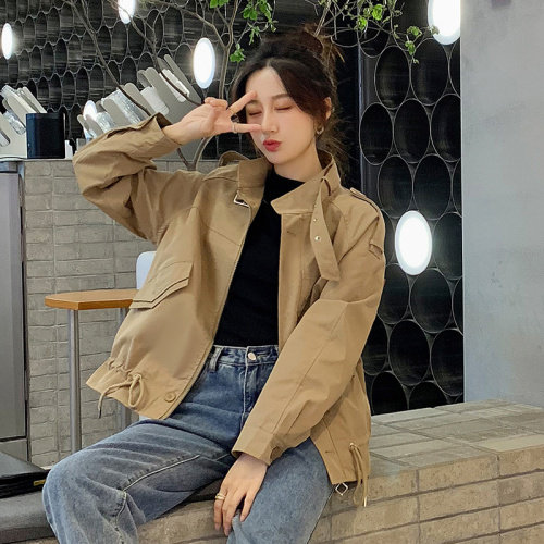 卡其色oversize美式外套女2024秋新款炸街时尚宽松休闲小个子夹克，女装短外套，梦懿尔