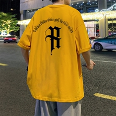 T660P26夏季新款港风纯棉短袖T恤ins衣服宽松半袖体恤字母印花，男装T恤，星座304A