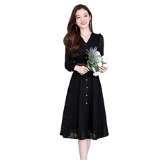黑色连衣裙2023秋季新款气质收腰法式镂空设计感裙子女，女装连衣裙，魅丽静蓝