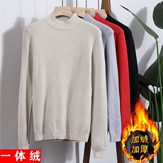 1018-1-M826-P39新款秋冬季一体绒韩版半高领针织毛衣男士加绒，男装针织衫/毛衣，星座1018-1​
