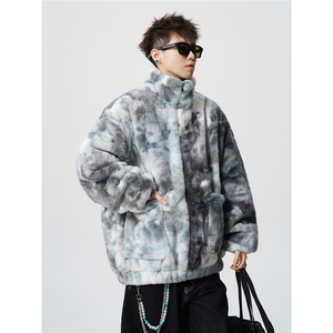 羊羔毛棉衣潮扎染设计情侣大码M-5XL毛绒外套男YG7503P128控168图片