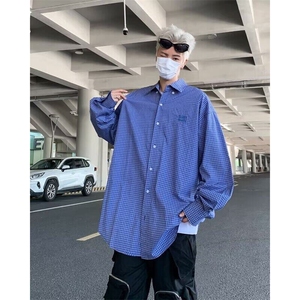 青少年刺绣格子慵懒长袖衬衫男女高级感百搭宽松衬衣外套 C153图片