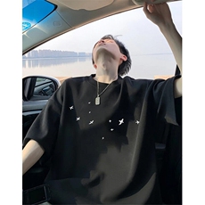 100%纯棉260g简约燕子印花t恤男士宽松五分袖夏季上衣T1387，男装T恤，星座1116A（原606A-3）