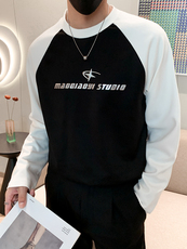白色2023秋装男士修身圆领印花长袖T恤潮款长tee男T2308-P58控78，男装T恤，电商A108