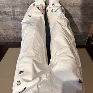 潮牌美式刺绣设计感弯刀牛仔工装裤男女复古宽松阔腿裤L30733-P55图片