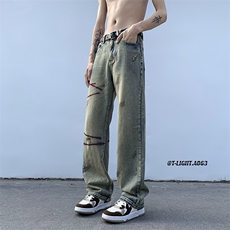 美式ins高街hiphop刺绣重工艺水洗直筒牛仔裤货号K689P55，男装牛仔裤，电商A063
